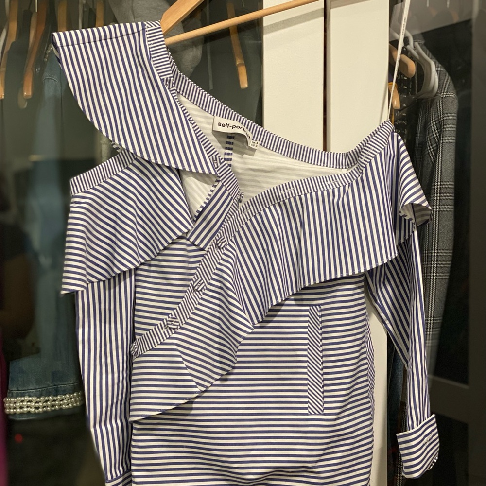 Self portrait blouse; Size US 0; blue & white